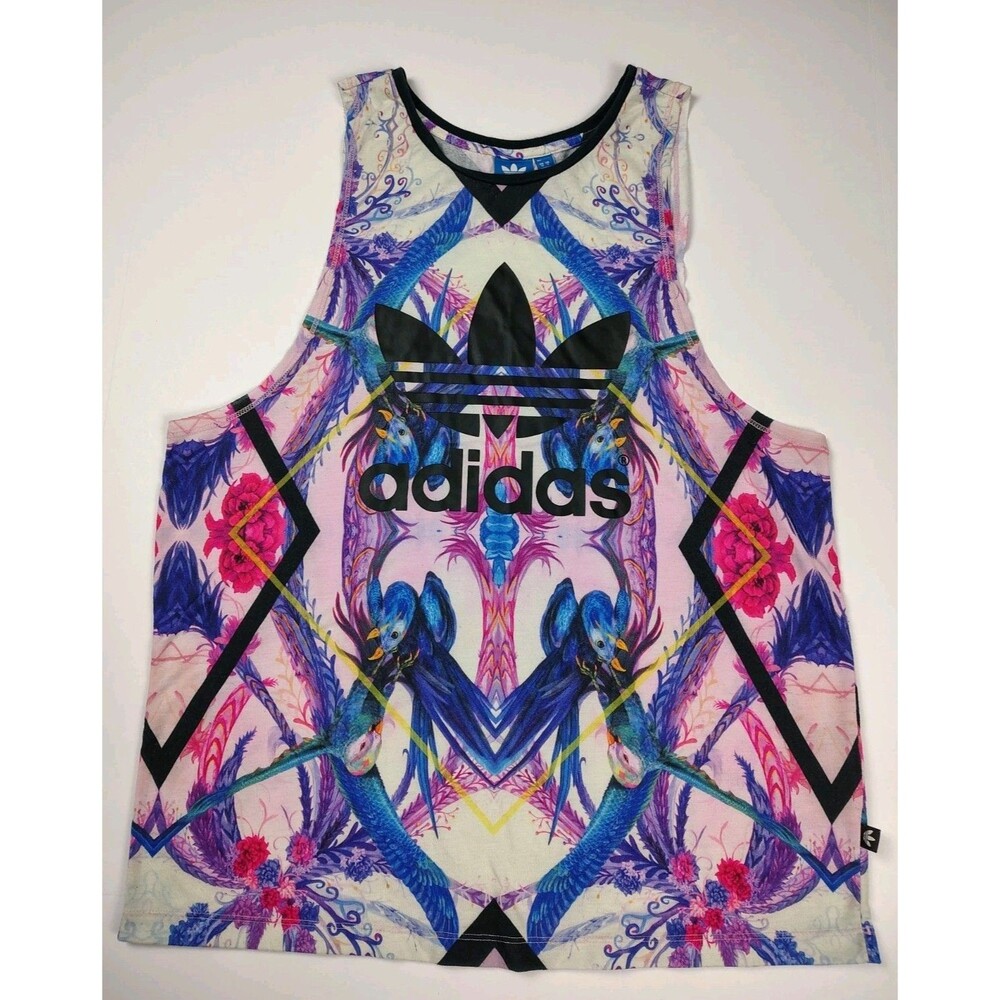 Adidas Tank Top Tropical Bird Women's Small Pink Trefoil Acid Trip Vest